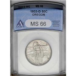 1933-D 50C Oregon MS66 ANACS. A natural coating of gol 1933-D[50C] Oregon MS66 ANACS.