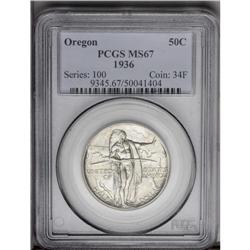 1936 50C Oregon MS67 PCGS. Whispers of light gold-tan 1936[50C] Oregon MS67 PCGS.