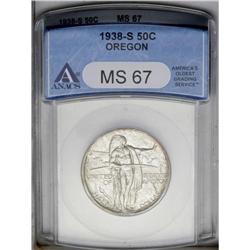1938-S 50C Oregon MS67 ANACS. An impeccable silver-gra 1938-S[50C] Oregon MS67 ANACS.