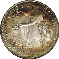 1915-S 50C Panama-Pacific MS65 NGC. Vibrant bands of f 1915-S[50C] Panama-Pacific MS65 NGC.
