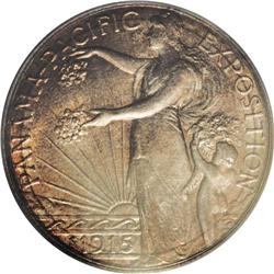 1915-S 50C Panama-Pacific MS65 PCGS. The rich toning s 1915-S[50C] Panama-Pacific MS65 PCGS.