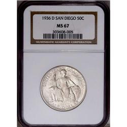 1936-D 50C San Diego MS67 NGC. Delicately toned in taw 1936-D[50C] San Diego MS67 NGC.