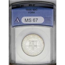 1936 50C York MS67 ANACS. Nearly flawless silver-gray 1936[50C] York MS67 ANACS.