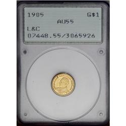 1905 G$1 Lewis and Clark AU55 PCGS. This mostly lustro 1905[G$1] Lewis and Clark AU55 PCGS.
