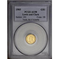 1905 G$1 Lewis and Clark AU58 PCGS. This lovely lightl 1905[G$1] Lewis and Clark AU58 PCGS.