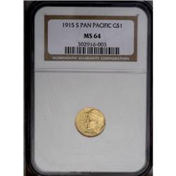 1915-S G$1 Panama-Pacific Gold Dollar MS64 NGC. Yellow 1915-S[G$1] Panama-Pacific Gold Dollar MS64 N