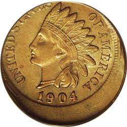 1904 1C Indian Cent--Struck 20% Off Center--MS60 Brown 1904[1C] Indian Cent--Struck 20% Off Center--