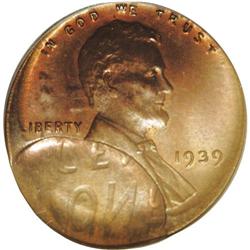 1939 1C Lincoln Cent--30% Brockage Obverse and Broadst 1939[1C] Lincoln Cent--30% Brockage Obverse a