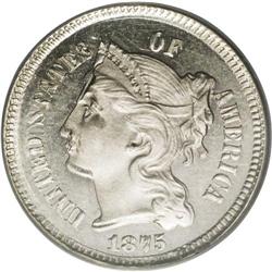 1875 3CN Three Cent Nickel--Double Struck in Collar--P 1875[3CN] Three Cent Nickel--Double Struck in