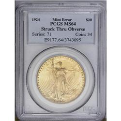 1924 $20 Double Eagle--Struck Through Obverse--MS64 PC 1924[$20] Double Eagle--Struck Through Obvers