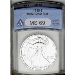 1988 S$1 Silver Eagle--Railroad Rim--MS69 ANACS. The r 1988[img border='0' src='http://www.heritagec