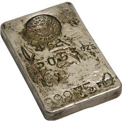 Uncertified San Francisco Mint Silver Ingot. A cast sil Uncertified San Francisco Mint Silver Ingot.