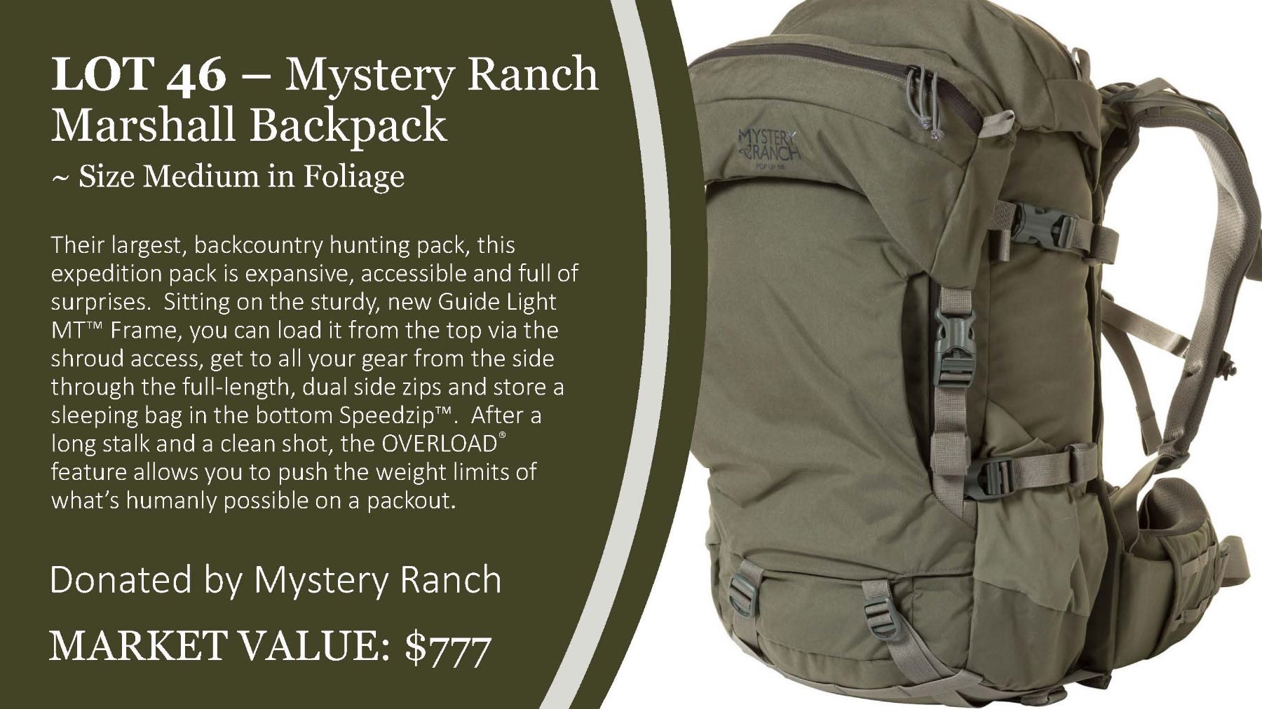 Mystery Ranch Marshall Backpack in Foliage Size Medium