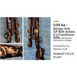 Savage Axis XP bolt action 6.5 Creedmore rifle with 3x9 scope and custom paint