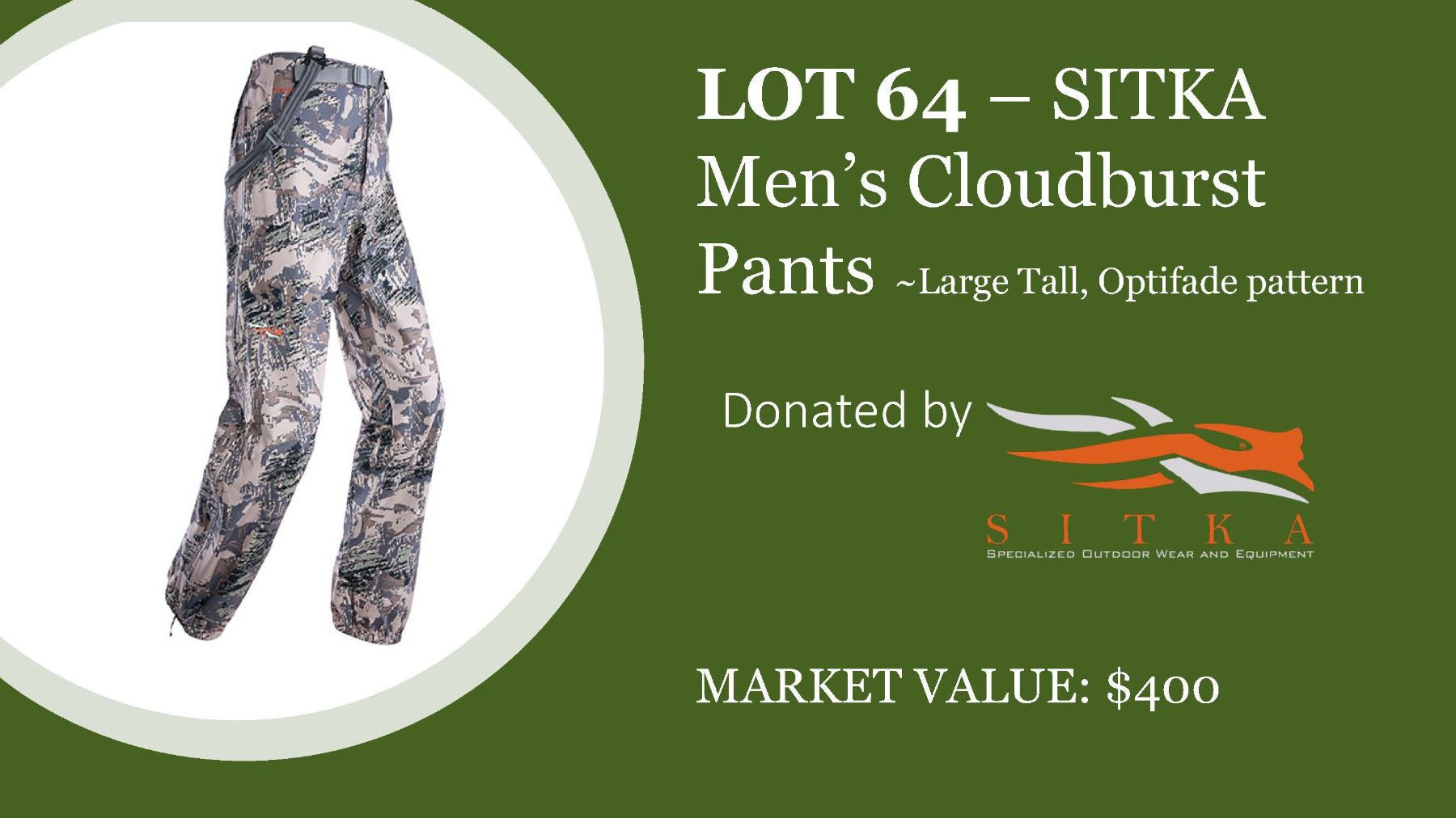 Optifade Pattern Sitka Cloudburst Pants, mens size large tall, open country optifade pattern