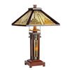 Mission Style Double Lit Wooden Art Glass Table Lamp