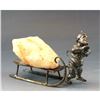 Image 1 : Antique c1900 German Silver Plate Figure Gnome Pulling Sled & Rose Quartz Crystal