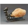 Image 2 : Antique c1900 German Silver Plate Figure Gnome Pulling Sled & Rose Quartz Crystal