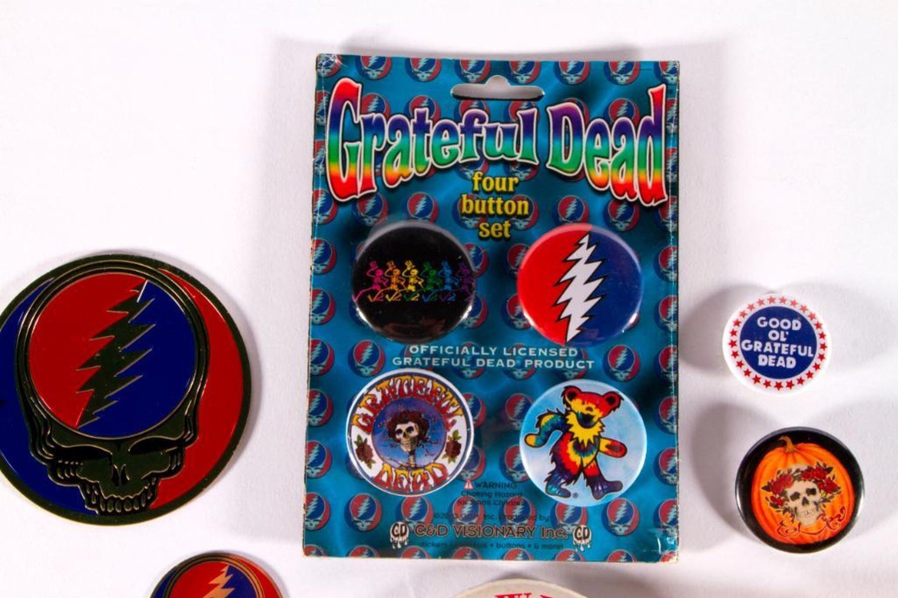 Grateful Dead pins and buttons.