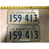 Image 1 : PAIR OF 1972 SASKATCHEWAN LICENSE PLATES 159-413
