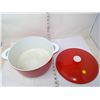 Image 2 : RARE RED ENAMEL - CAST IRON POT/LID