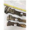 Image 2 : 3 VINTAGE WOODEN HANDLED CRESCENT WRENCHES - THE LARGE ONE IS STAMPED CPR