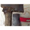 Image 2 : OLD WOODEN HANDLE HATCHET WITH LEATHER SHEATH COVER & HILKO HATCHET
