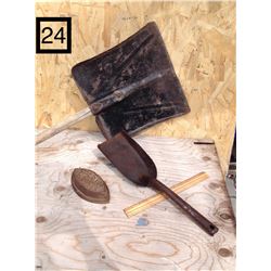 OLD COAL CHUTE SHOVEL, WOOD STOVE ASH SHOVEL & SAD IRON
