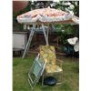 Image 2 : 1970'S OUTDOOR UMBRELLA AND FOLDING CHAIRS.