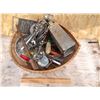 Image 2 : BASKET FULL OF OLD KITCHEN UTENSILS & TOOLS. ONE COPPER BEATER.