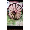 Image 1 : WOODEN WAGON WHEEL (COMPLETE) HUB SOLID/OUTER WOOD RIM HAS A DETERIORATED AREA