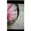 Image 3 : WOODEN WAGON WHEEL (COMPLETE) HUB SOLID/OUTER WOOD RIM HAS A DETERIORATED AREA