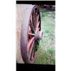 Image 4 : WOODEN WAGON WHEEL (COMPLETE) HUB SOLID/OUTER WOOD RIM HAS A DETERIORATED AREA