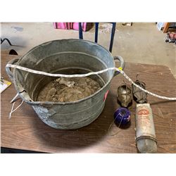 LARGE GALVINIZED BUCKET, FUEL FILTER, LIGHT COVERS / REFLECTORS