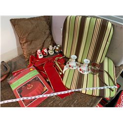 CHRISTMAS ITEMS, PILLOWS, AND CHAIR CUSHION