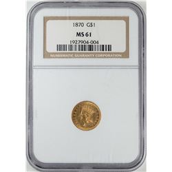 1870 $1 Indian Princess Head Gold Dollar Coin NGC MS61