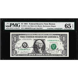 1981 $1 Federal Reserve Note PMG Gem Uncirculated 65EPQ Dual Courtesy Autographs