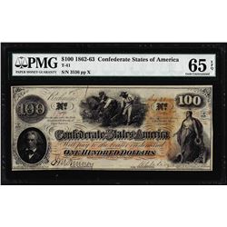 1862 $100 Confederate States of America Note T-41 PMG Gem Uncirculated 65EPQ