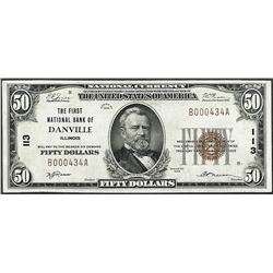 1929 $50 First National Bank Danville, IL CH# 113 National Currency Note