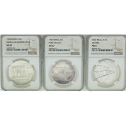 Lot of (3) 1967/1968 Israel Commemorative Silver Coins NGC PF66/MS67