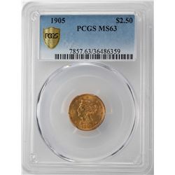 1905 $2 1/2 Liberty Head Quarter Eagle Gold Coin PCGS MS63