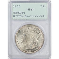 1921 $1 Morgan Silver Dollar Coin PCGS MS64 Old Green Rattler