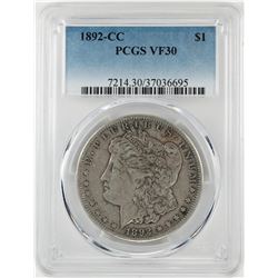 1892-CC $1 Morgan Silver Dollar Coin PCGS VF30