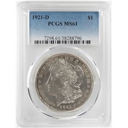 1921-D $1 Morgan Silver Dollar Coin PCGS MS61