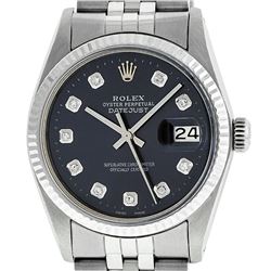 Rolex Men's Stainless Steel Black Diamond 36MM Datejust Wristwatch