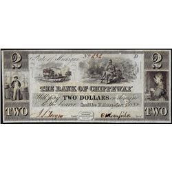 1838 $2 The Bank of Chippeway State of Michigan Obsolete Note