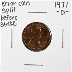 1971-D Lincoln Cent Error Coin Split Before Strike