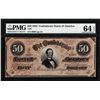 Image 1 : 1864 $50 Confederate States of America Note T-66 PMG Choice Uncirculated 64EPQ