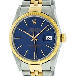 Rolex Mens Two Tone 14K Blue Index 36MM Datejust Wristwatch