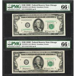 Lot of (2) 1950E $100 Federal Reserve Notes Chicago PMG Gem Uncirculated 66EPQ